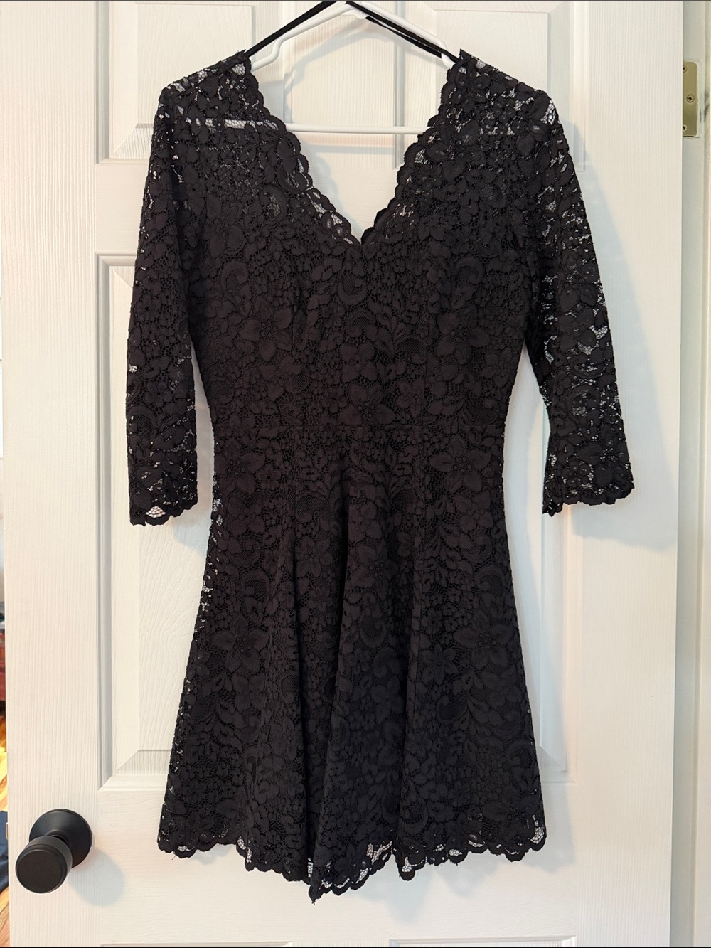 Black Lace Fit & Flare Dress with Double V-Neck